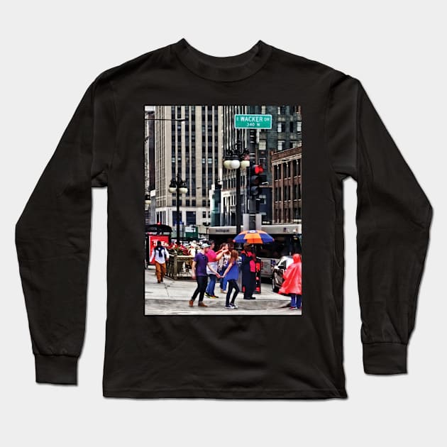 Chicago IL - Rainy Day on E Wacker Drive Long Sleeve T-Shirt by SusanSavad